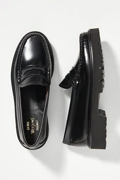 Weejuns® Whitney Super Lug Loafers by G.H.BASS in Black, Women's, Size: 7, Leather/Rubber at Anthropologie Black Loafers Women's, Lug Loafers, Bass Loafers, Cute Loafers, Bass Weejuns, Finance Accounting, Clogs Heels, Womens Loafers, Women Loafers