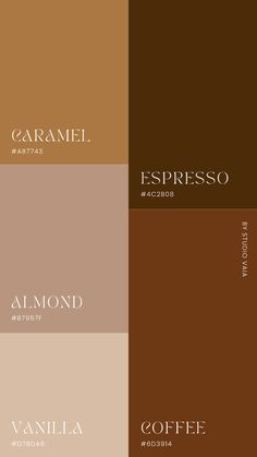 four different color palettes with the words espresso, coffee and espresso