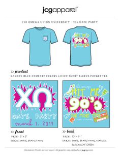 Chi Omega 90's date party Union University, Tri Delt, Sorority Tshirts, Phi Mu, Chi Omega, Bid Day, Blue Lagoon, T Shirt Ideas, Pocket Tee