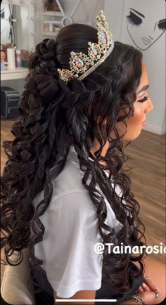 Ponytail Hairstyles For Quinceanera, Best Hairstyles For Ball Gowns, Long Hair Styles For Quinceañera, Quinceanera Hairstyles Braids, Quince Hairstyles With Braids, Quince Hairstyles Braids, Quinceanera Hairstyles For Long Hair With Crown, Quinceanera Hairstyles With Braids, Quince Hairstyles With Crown Curls