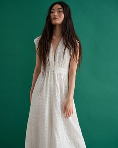 Sienna Dress - GLÚMUR Chic V-neck Eyelet Dress, Broderie Anglaise Maxi Dress For Daywear, Cotton Broderie Anglaise Maxi Dress, Chic Eyelet V-neck Dress, Chic Broderie Anglaise Midi Dress For Daywear, Chic Cotton Midi Dress With Broderie Anglaise, Cotton Midi Dress With Broderie Anglaise For Daywear, Cotton Maxi Dress With Broderie Anglaise For Daywear, Fitted V-neck Eyelet Dress