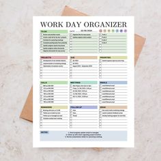 a work day organizer on top of a card