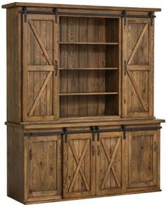 a large wooden cabinet with sliding doors