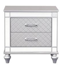 a white and silver nightstand with two drawers