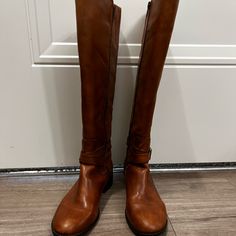 Antonio Melano Riding Boots. Good Condition! Open To Offers! Brown Leather Knee-high Riding Boots, Riding Boots With Leather Sole And Saddle Shape, Leather Knee-high Moto Boots With Leather Sole, Calf Leather Riding Boots With Round Toe, Leather Heeled Boots For Riding In Fall, Brown Riding Boots With Leather Footbed, Leather Riding Heeled Boots For Fall, Knee-high Leather Riding Boots, Brown Riding Boots With Leather Lining