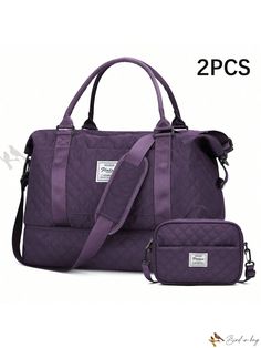 Bird in Bag - Versatile 2-Piece Travel Bag Set - Weekend Bag, Overnight Bag, Gym Bag, Tote Bag, Duffle Bag Set - Suitable for Travel, Workouts, or Various Occasions - Inclusive of Handbags, Makeup Bag, Toiletry Bag - Spacious Capacity with Dry and Wet Separation - Waterproof, Durable Design - Ideal for Vacations Portable Purple Shoulder Bag For Travel, Rectangular Purple Duffle Bag, Rectangular Purple Travel Bag For On-the-go, Purple Pouch Bag For On-the-go, Purple Rectangular Travel Bag For Daily Use, Large Capacity Purple Pouch Bag, Versatile Purple Travel Bag, Rectangular Purple Duffle Bag For Everyday Use, Purple Bag With Luggage Sleeve For Everyday Use