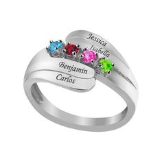 Family comes first, and family is forever. Celebrate this special connection with our Sterling Silver Personalized Family Ring w/ 4 Names and 4 Birthstones. Personalize this piece with names of children or grandchildren for a Mother's Day gift that mom will always cherish. It can also be used for other family relationships and may be suitable for grandmothers, aunts or cousins. This beautiful ring is available in sizes 5 through 11, so you can choose the ideal fit. Choose up to 4 birthstones and Family Is Forever, Family Comes First, Birthstone Ring Mothers, Family Ring, Family Rings, Birthstone Rings, Families Are Forever, Mother Rings, Name Rings