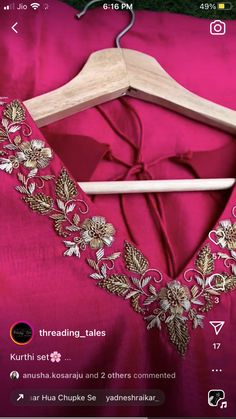 Zardosi Work Blouse Neck Design, Aari Embroidery Suits Design, Maggam Work Kurti Designs Latest, Khatali Work In Blouse, Zardosi Work Kurti, Zardozi Work Blouse Designs, Neck Designs For Kurtis Embroidery, Jardosi Work Design In Kurti, Zardozi Embroidery Designs Kurti