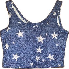 Trendy Blue Star Print Top, Trendy Blue Top With Star Print, Fitted Blue Top With Star Print, Blue Star Print Summer Tops, Blue Star Print Tops For Summer, Navy Casual Crop Top For Summer, Stars Design, White Stars, Crop Tank Top