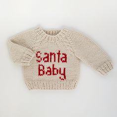 Santa Baby Crew Neck Sweater - Huggalugs Chunky Christmas Sweater, Baby Christmas Sweater, Neutral Sweater, Neutral Sweaters, Pull Bebe, Red Yarn, Baby Sweater, Plastic Pollution, Cozy Pullover