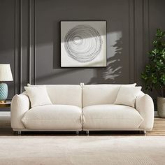 a living room scene with focus on the sofa