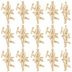 gold plated angel charms with wings and tail, set of 12 pieces by tierra designs