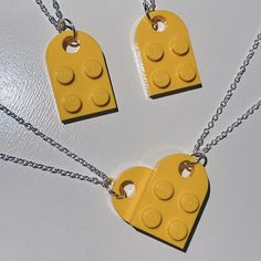 Yellow Lego Heart Necklace Includes 2 Separate Necklaces That Connect To Form A Heart :) Super Cute For Couples Or Best Friends! Each Chain Is 18 Inches And Silver Plated, With Lobster Clasps (Available To Ship Within 1-5 Business Days Of Purchase) #Lego #Heart #Necklace #Legohearts #Gift Yellow Heart Beads Jewelry For Valentine's Day, Yellow Jewelry With Heart Beads For Valentine's Day, Valentine's Day Yellow Jewelry With Heart Beads, Yellow Heart Pendant Necklace For Valentine's Day, Lego Heart Necklace, Matching Couple Jewelry, Lego Heart, Matching Jewelry For Couples, Ldr Gifts