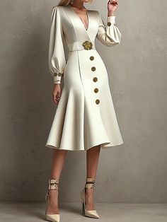 Midi Evening Dress, Midi Dress Fall, Prom Midi Dress, White Dress Party, V Neck Midi Dress, Women's Evening Dresses, Puff Sleeve Dresses, Dresses 2024, Evening Dresses Elegant