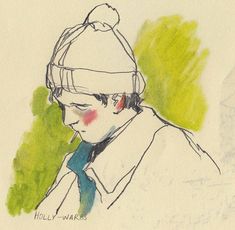 a drawing of a person with a hat and tie