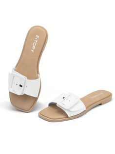 Slip-on construction make for easy, simple wear
Comfy flat sole for convenient all-day wear with a variety of outfits
Looking for a new stylish summer slide to pair with all your pretty dresses? The flat slide sandals complete a range of warm-weather looksWomens Flat Slide Sandals, Summer Fashion Sandals, Comfy Style With Adjustable Buckles White Elegant,Preppy,Vacation,Funky,Fashionable   PU Leather  Slides   Women Shoes, size features are:Bust: ,Length: ,Sleeve Length: Trendy Sandals With Buckle Closure For Beach Season, Cute Synthetic Flat Slides, Trendy Buckle Closure Sandals For Beach Season, Flat Flip Flops With Buckle Closure For Vacation, Summer Flat Non-slip Sandals, White Sandals With Buckle Closure For Day Out, Cheap Non-slip Slide Sandals, Summer Flat Slides Slip-resistant, White Slides With Buckle Closure For Vacation