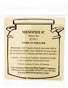 the label for mesophiic direct store in freezer, which is printed with an image of a jar