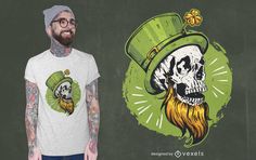 Awesome t-shirt design featuring a St Patrick's Day skull, wearing an irish hat. Use this print ready design for tshirts, posters, mug, hoodies and other merch products. Eligible to be used on POD platforms like Merch by Amazon, Teespring, Redbubble, Printful and more. Irish Hat, Merch By Amazon, Email Template Design, Merch Products, Logo Creation, Skull T Shirt