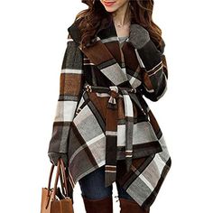 Chicwish Women's Turn Down Shawl Collar Earth Tone Check/Black White Grid/Black/Plum/Cream/Pink Wool Blend Coat Chicwish Rabato Coat, White Grid, Black Plum, Winter Mode, Wrap Coat, Wool Blend Coat, Shawl Collar, Look Cool, Hat Designs