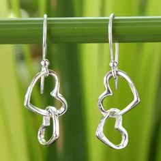 Women's Heart Shaped Sterling Silver Dangle Earrings - Locked in Love | NOVICA Sterling Silver Heart Earrings, Interlocking Hearts, Silver Heart Earrings, Sterling Silver Cat, Printed Jewelry, Heart Shaped Earrings, Sterling Silver Dangle Earrings, Christian Jewelry, Outlet Store