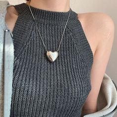 Chunky Minimalist Heart Pendant Necklace - Mad Jade's Trendy Chain Necklace With Heart Pendant, Trendy Heart Charm Chain Necklace, Trendy Chain Necklace With Heart Charm, Everyday Metal Heart Pendant Chain Necklace, Minimalist Silver Chain Necklace With Heart Pendant, Minimalist Silver Heart Pendant Chain Necklace, Minimalist Pendant Chain Necklace For Valentine's Day, Everyday Heart Pendant Necklace With Clavicle Chain, Minimalist Pendant Necklace For Valentine's Day