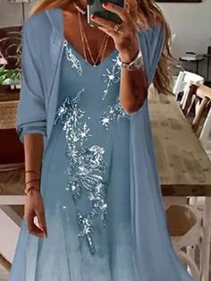 vestido casual de mujer conjunto de vestido vestido de dos piezas vestido largo maxi vestido azul media manga estampado fruncido verano primavera otoño cuello en v básico diario fecha 2023 s m l xl 2023 - € 38.99 Slip Dress Outfit, Tank Dresses Outfit, Dress Indian Style, Printed Long Dresses, Half Sleeve Dresses, Plus Size Kleidung, Maxi Dress Blue, Types Of Dresses, Seychelles