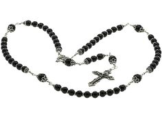 Sterling Silver Rosary Necklace Onyx with Crucifix & Miraculous Medal Elegant Black Rosary With 8mm Beads, Black Onyx 8mm Bead Jewelry, Black Onyx 8mm Beads Jewelry, Black Sterling Silver Jewelry With Polished Beads, Black Onyx Jewelry With 8mm Beads, Black Onyx Jewelry With Silver Beads, Black Gothic Jewelry With 8mm Beads, Black Sterling Silver Jewelry With 8mm Beads, Divine Mercy Chaplet Prayer