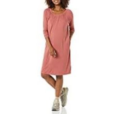 Amazon Essentials Women's Gathered Neckline Maternity Dress In Brick Red New With Tags Size Xl Casual Knee-length Maternity Dresses, Casual Maternity Dress In Solid Color, Casual Solid Color Maternity Dress, Casual Long Sleeve Maternity Dress, Red Loungewear Dress For Spring, Red Casual Loungewear Dresses, Casual Red Loungewear Dress, Backless Slip Dress, Dresses Amazon