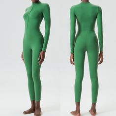 F00250157-203 Spring Long Sleeve Unitard, Spring Long Sleeve Unitard In Solid Color, Green Stretch Long Sleeve Unitard, Green Long Sleeve Stretch Unitard, Casual Long Sleeve Unitard For Fall, Casual Fitted Unitard For Fall, Casual Fitted Fall Unitard, Onesie Women, Yoga Onesie