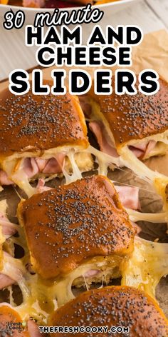 ham and cheese sliders with text overlay