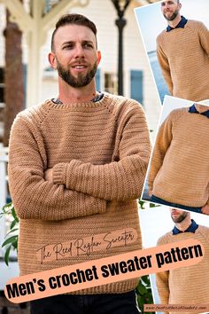 simple mens crochet sweater pattern, easy mens crochet sweater pattern, mens crochet sweater pattern, The Reed Raglan Sweater crochet pattern Crochet Sweater Man Free Pattern, Men’s Sweater Pattern, Crochet Man Sweaters