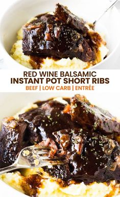 red wine balsamic instant pot - short ribs served over mashed potatoes