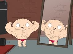 a cartoon character is looking at himself in the mirror