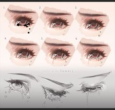 step by step instructions on how to draw an eye with pencils and water droplets