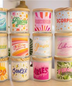 there are many jars that have different designs on them, each one has a name