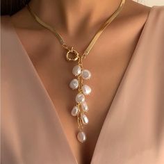 Faux Pearls/Hypoallergenic 14k Yellow Gold Plated 14k White Gold Plated Length: 15.7-18.5 Inches قلادات متدلية, Formal Jewelry, Pearl Jewelry Design, Pearl Necklace Designs, Handmade Wire Jewelry, Faux Pearl Necklace, Pearl Pendant Necklace, Gold Jewelry Fashion, Trendy Jewelry