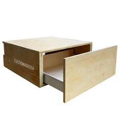 a wooden box with two drawers open