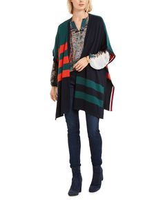 Open neckline and front; no closure|Slit at sides|Elbow-length poncho sleeves|Viscose/polyester/nylon|Hand wash or dry clean|Imported Tommy Hilfiger Poncho, Tommy Cardigan, Poncho Cardigan, Cape Sweater, Cozy Knit Sweater, Tommy Hilfiger Sweater, Poncho Sweater, Tommy Hilfiger Women, Long Sleeve Cardigan