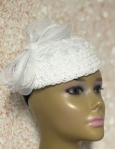 Elegant white hat for all occasions half hat fascinator: church, weddings, funeral. HAT MEASUREMENTS  Circumference: 22 inches  DEPTH: 3inches SHIPPING  All items shipped for free will be shipped via USPS FIRST CLASS MAIL. Gifts for mom, sister, wife, or yourself. Fitted Headband Bonnet For Wedding, White Adjustable Hats With Structured Crown, White Adjustable Hat With Structured Crown, White Adjustable Bonnet For Wedding, White Cap Mini Hat For Weddings, Wedding And Kentucky Derby Costume Cap, Elegant Spring Bonnet, Elegant Wedding Bonnet, Fitted White Headpiece For Ceremony