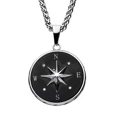 Stainless Steel and Black Plated Compass Pendant Sailing Rope, Compass Pendant, Compass Necklace, Steel Wood, Bold Jewelry, Gold Engraving, Pendant With Chain, Silver Jewelry Fashion, Black Plates