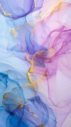 an abstract painting with blue, purple and yellow colors on it's surface is featured in this image