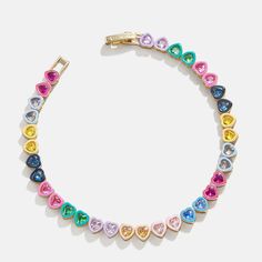 This Beautiful Heart Bracelet Features 18k Gold Plating With A Fold Over Clasp 7.5 Inches. Each Heart Is Hand Enameled With A Swarovski Crystal Center. So Colorful And Eye Catching! Arrives Bnib Retail $69 Luxury Multicolor Tennis Bracelet As Gift, Luxury Multicolor Jewelry For Gift, Pink Tennis Bracelet As A Gift, Pink Bangle Tennis Bracelet As Gift, Elegant Multicolor Valentine's Day Jewelry, Rainbow Enamel Jewelry As Gift, Rainbow Enamel Jewelry For Gift, Rainbow Enamel Jewelry For Gifts, Rainbow Enamel Jewelry Gift