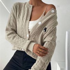 Super Cute And Stylish Ships In 5-10 Business Days Beige Embroidered Cardigan, Casual Embroidered Knit Cardigan, Figure Embroidery, Uniform Ideas, Rose Cream, Rose Sweater, Open Front Sweater, Sequin Sweater, Button Front Cardigan