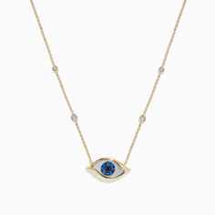 Effy Novelty 14K Yellow Gold Sapphire and Diamond Evil Eye Necklace 14k Yellow Gold Gemstone Necklaces, Classic Yellow Gold Necklaces With Diamond Eyes, Classic Yellow Gold Necklace With Diamond Eyes, 14k Yellow Gold Diamond Necklace With Diamond Eyes, Classic Yellow Gold Jewelry With Diamond Eyes, Classic Necklaces With Diamond Eyes For Gifts, Formal Yellow Gold Jewelry With Diamond Eyes, Yellow Gold Round Necklace With Diamond Eyes, Elegant 14k Gold Jewelry With Diamond Eyes