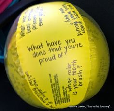 a yellow frisbee with words written on it