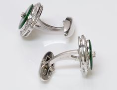 Jade Diamond 18K Gold Cufflinks 18K white gold jade diamond cufflinks signed WG.Approximate Measurements: Length: 07" Width: 0.4"Weight: 6.8 Grams Luxury Diamond Cufflinks With Polished Finish, White Gold Diamond Cufflinks With Polished Finish, White Gold Diamond Cufflinks For Formal Occasions, Formal White Gold Diamond Cufflinks, Classic Diamond Cufflinks With Polished Finish, Diamond Cufflinks With Polished Finish For Formal Events, Formal Diamond Cufflinks With Polished Finish, White Gold Diamond Cufflinks For Anniversary, Designer White Gold Cufflinks For Formal Occasions