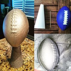 there are three different types of footballs on the table