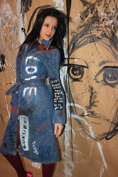 "Hand painted - jacket coat - Art - oversized jacket - graffiti - gucci - clothing - clothing woman - long kacket - hand made - blue jacket You can order a coat of any size and any color! Write me a private message on Etsy and we will discuss everything. This coat is sold. A perfect gift for those who like exclusive things Unique artworks by paint we can choose clothes of your size paints for textile, paints for fabrics, not washed off Selection of clothing size and drawing pattern on the jacket Artistic Long Sleeve Denim Jacket For Streetwear, Fitted Graffiti Print Outerwear For Fall, Artistic Denim Outerwear For Fall, Artsy Denim Jacket For Fall, Artsy Long Sleeve Denim Jacket For Fall, Artistic Denim Jacket For Streetwear In Winter, Grunge Graffiti Print Outerwear For Fall, Grunge Outerwear With Graffiti Print For Fall, Fall Grunge Outerwear With Graffiti Print