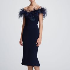 On Sale Is A New Without Tags Marchesa Off The Shoulder Ostrich Feather Dress. It Is A Size 10. The Measurements Are Approximations Width (Pit To Pit)- 18 Inches Waistline- 15 Inches Luxury Feather Trim Dress For Evening, Elegant Formal Evening Dress With Feathers, Luxury Evening Dress With Feather Trim, Formal Evening Dress With Feather Trim, Luxury Feathered Formal Dress, Luxury Feathered Dress For Formal Occasions, Luxury Feathered Dresses For Gala, Formal Ostrich Feather Dress, Blue Luxury Midi Dress For Formal Occasions