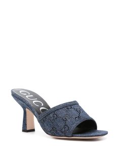 Gucci 80mm GG-monogram Denim Mules - Farfetch Denim Crystal, Dior Jeans, Denim Mules, Jeans Shoes, Gg Monogram, Versace Outfit, Chanel 2, Loafer Mules, Iconic Bags